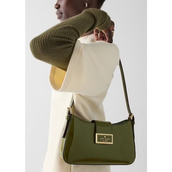 KATE SPADE Reegan Patent Green with Gold Accents NEW Small Shoulder Bag NWT - Picture 6 of 12